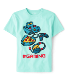 Childrens Place Aqua Blue Hashtag Gaming Tee 